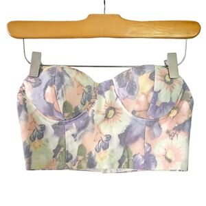 superdown Floral Pastel Bustier Crop Top - Lavender, Pink, Yellow, Green